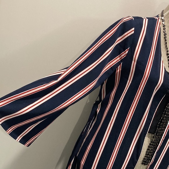 BLEUH Ciel Blue & Red Striped Duster Jacket Medium - Picture 6 of 16